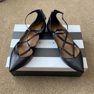 AQUAZZURA Mischa Flat Black Leather